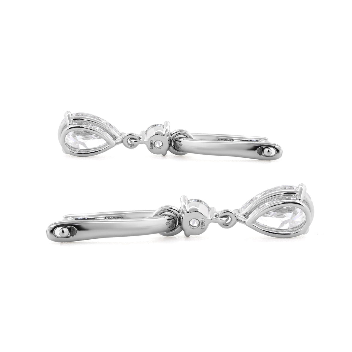 2.5 ct tw Pear Cut and Round Cut Lab Diamond Three Prong Basket Hoop Earrings - FIORESE JEWELRY
