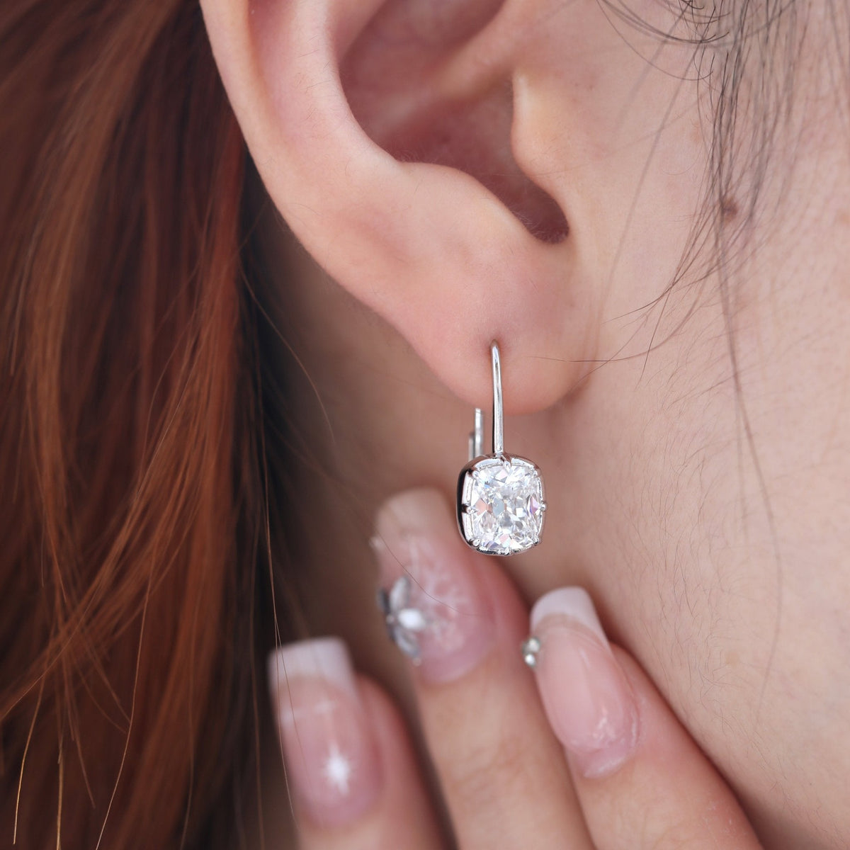 3 CT TW Elongated Old Mine Cut Lab Diamond Leverback Earrings - FIORESE JEWELRY