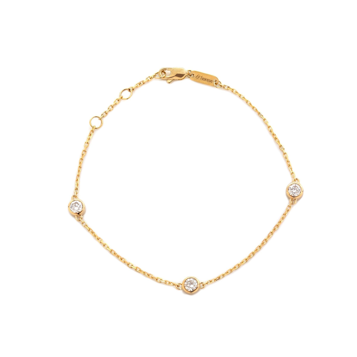 3.5mm Round Lab Diamond 3 - Stone Bezel - Set Adjustable Station Bracelet - FIORESE JEWELRY