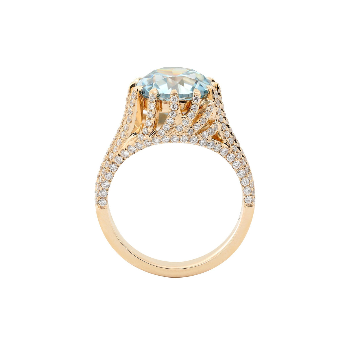 3.67CT Blue Old European Cut Lab Diamond Multi Row Band High - Set Design Ring - FIORESE JEWELRY