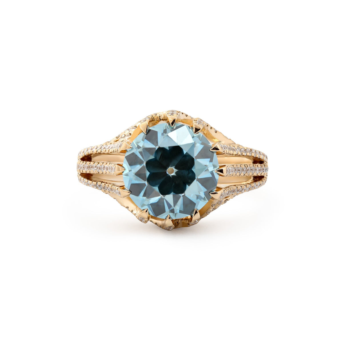 3.67CT Blue Old European Cut Lab Diamond Multi Row Band High - Set Design Ring - FIORESE JEWELRY