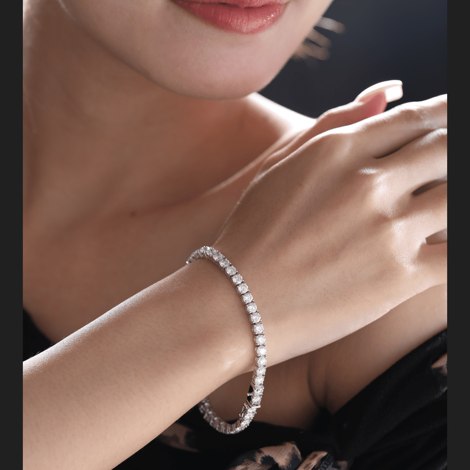 3.8mm Round Cut Lab Diamond 4 Prong Basket Tennis Bracelet Everyday Essential - FIORESE JEWELRY