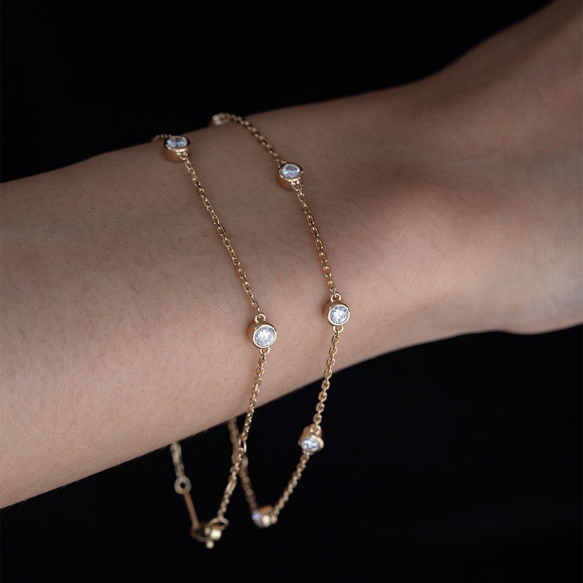3mm Round Lab Diamond 5 - Stone Bezel - Set Adjustable Station Bracelet - FIORESE JEWELRY