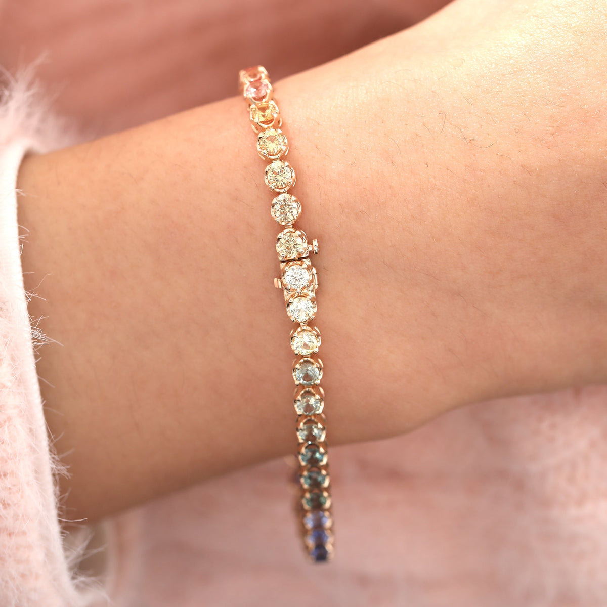 3mm Round Rainbow Corundum Crown-Set Tennis Bracelet - FIORESE JEWELRY