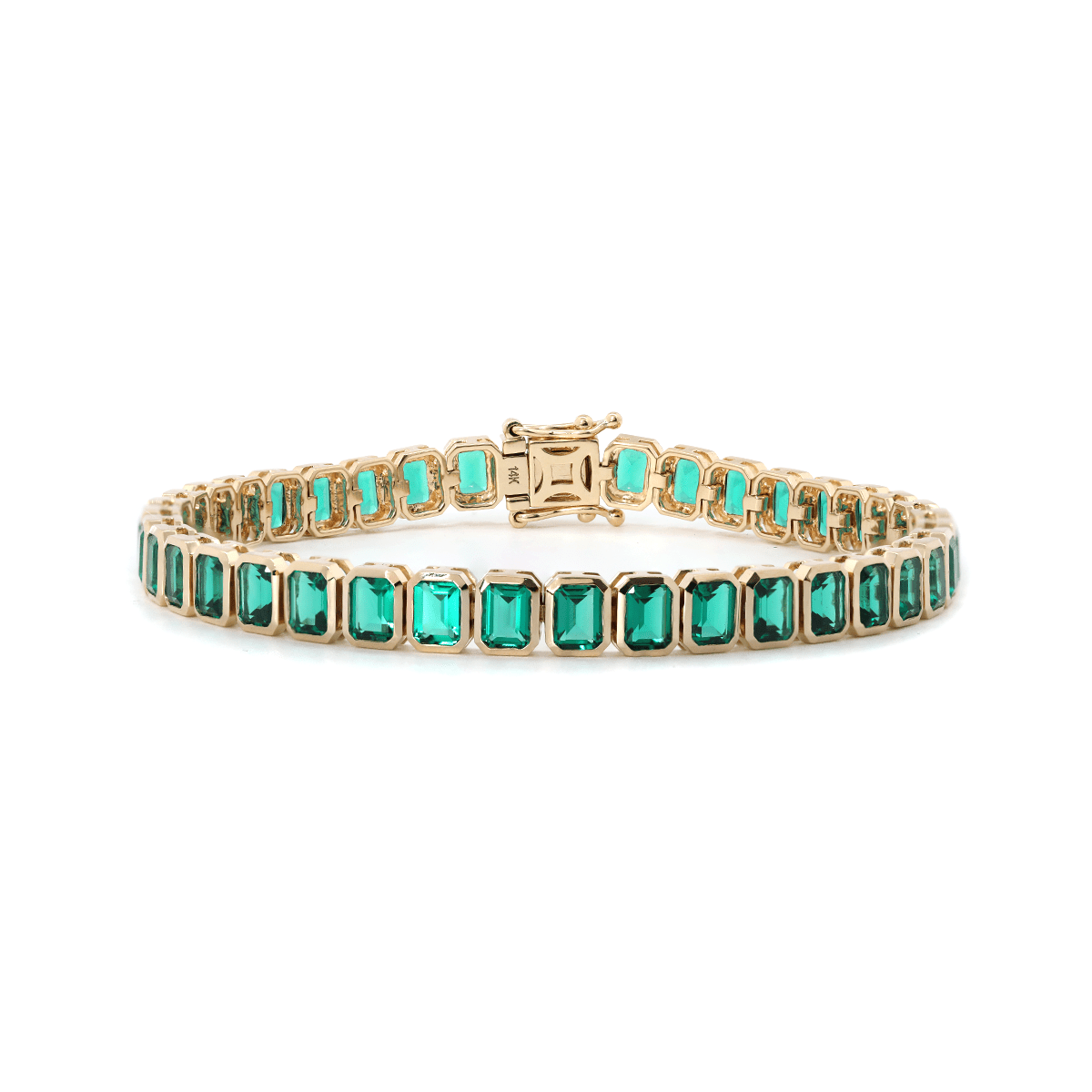 4×3mm Emerald Cut Lab Zambian Emerald Bezel - Set Tennis Bracelet with Box Clasp and Double Safety - FIORESE JEWELRY