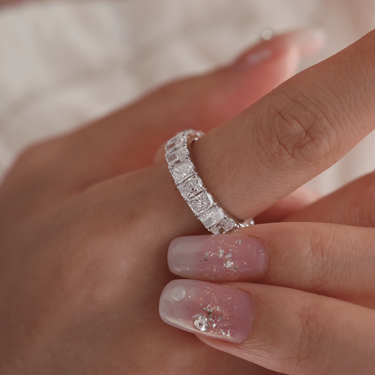 4*3MM Radiant Cut Lab Diamond U Shaped Pave Eternity Band - FIORESE JEWELRY