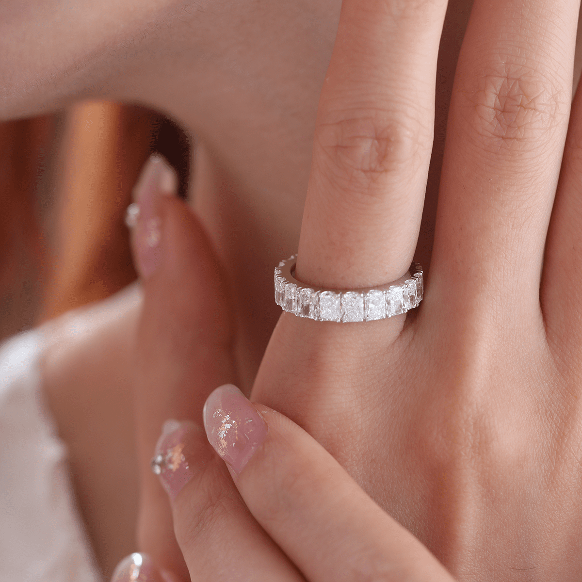 4*3MM Radiant Cut Lab Diamond U Shaped Pave Eternity Band - FIORESE JEWELRY