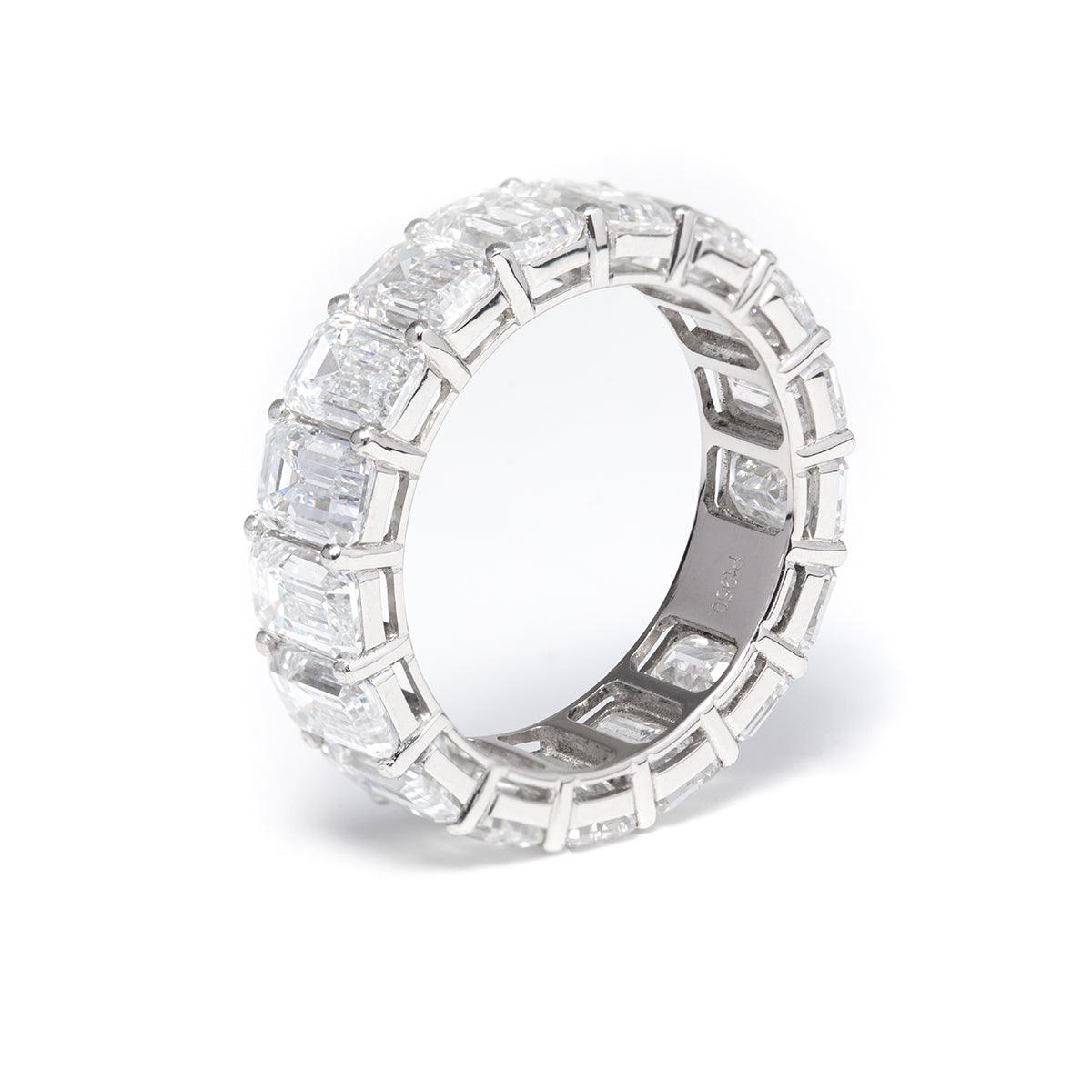 6*4mm Emerald Cut Lab Diamond Shared Prong Basket Eternity Ring - FIORESE JEWELRY