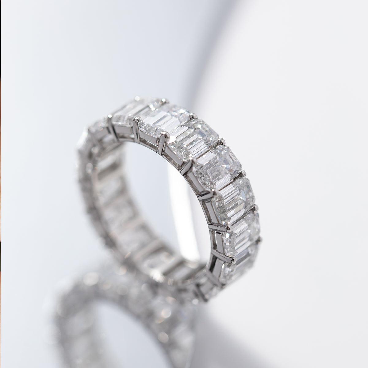 6*4mm Emerald Cut Lab Diamond Shared Prong Basket Eternity Ring - FIORESE JEWELRY