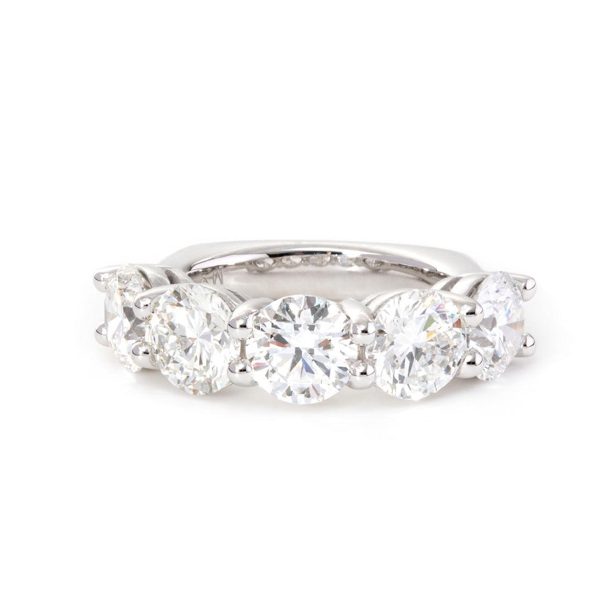 6mm Round Cut Lab Diamond 5 Stone Anniversary Ring with European Shank - FIORESE JEWELRY