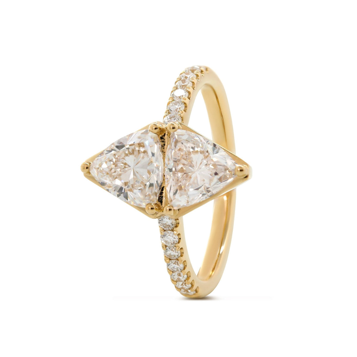 7mm Trillion Cut Lab Diamond Toi et Moi Ring with Half Eternity Pave - FIORESE JEWELRY