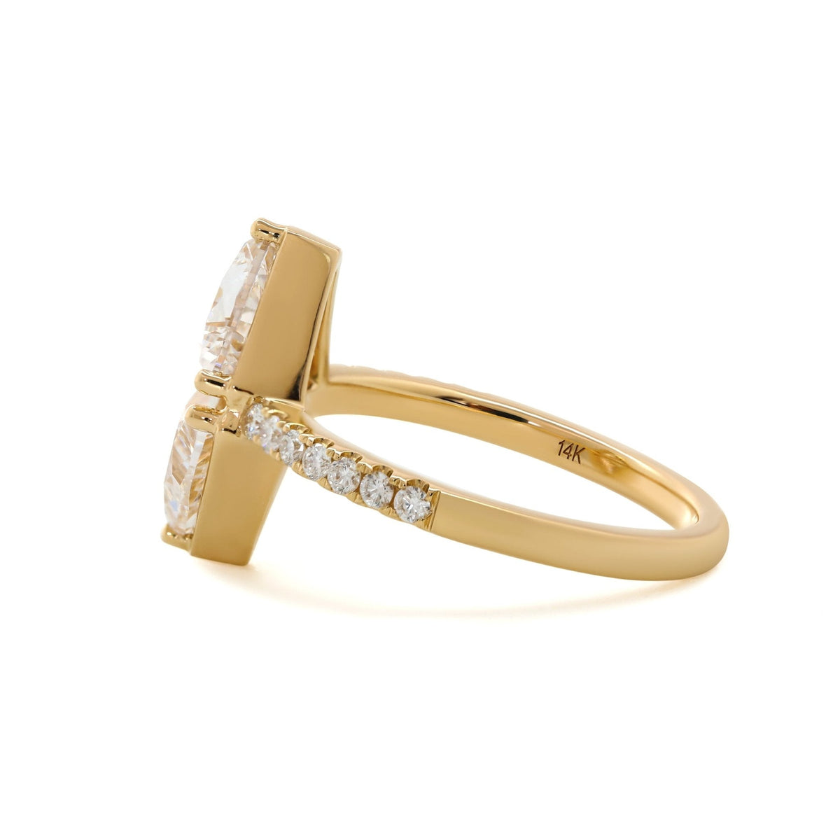 7mm Trillion Cut Lab Diamond Toi et Moi Ring with Half Eternity Pave - FIORESE JEWELRY