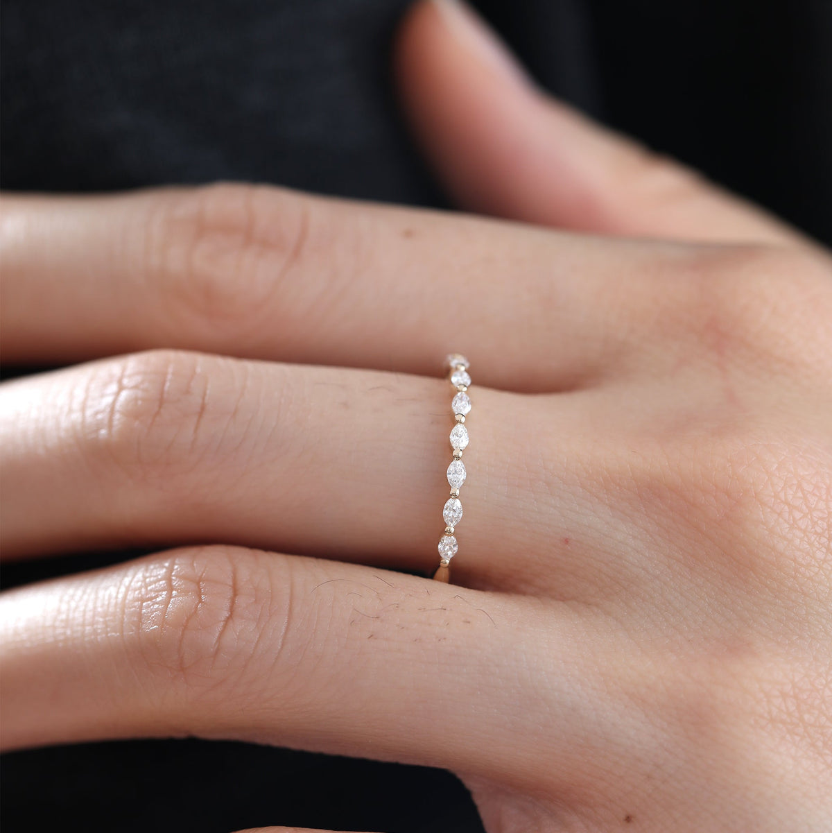 Marquise-Cut Lab Diamond East-West Half Eternity Wedding Ring