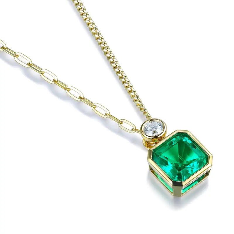 Asscher Cut Columbia Green Lab Emerald Bezel Pendant - LGG Jewelry