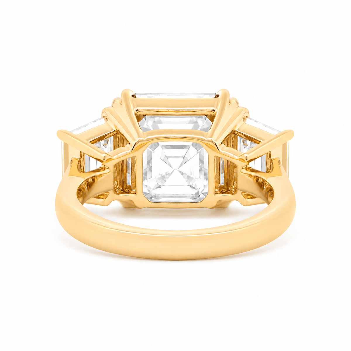 Asscher - Cut Lab Diamond Three - Stone Ring with Trapezoid Side Stones - FIORESE JEWELRY