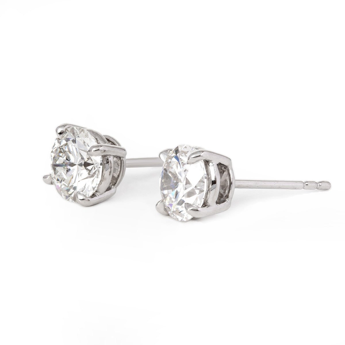 Cherished Moments 2 ct tw Round Cut Lab Diamond 4 Claw Prongs Basket Stud Earrings (DE/G Color, VS Clarity) - FIORESE JEWELRY