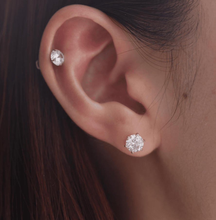 Cherished Moments 2 ct tw Round Cut Lab Diamond 6 Prongs Floral Setting Stud Earrings (DE/G Color, VS Clarity) - FIORESE JEWELRY