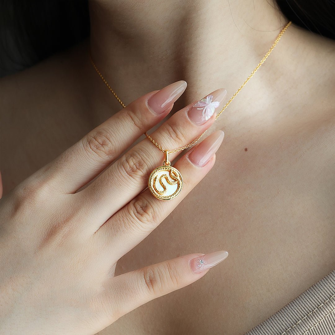 Chinese Zodiac Snake & Golden Nacre Pendant Necklace - LGG Jewelry