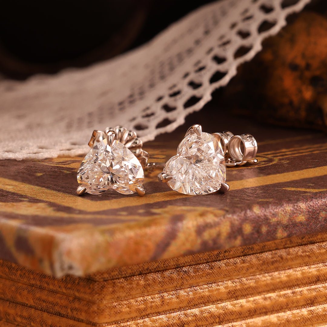 Classic Heart Shape Lab Diamond Three Prongs Ear Studs - LGG Jewelry