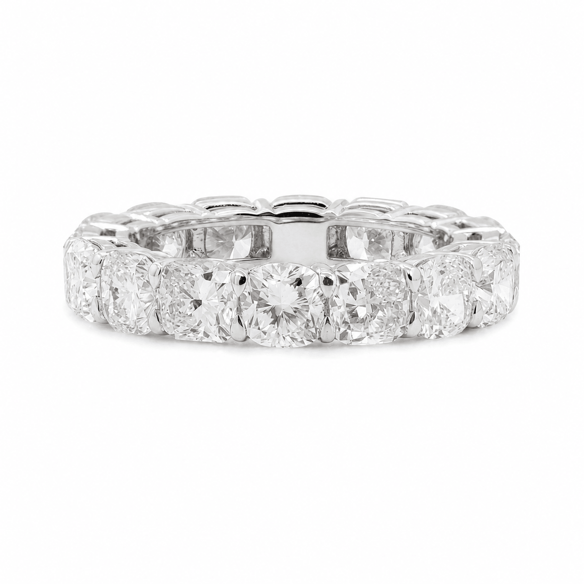 Cushion Brilliant-Cut Lab Diamond Eternity Ring with Shaped Claw Basket Setting - FIORESE JEWELRY