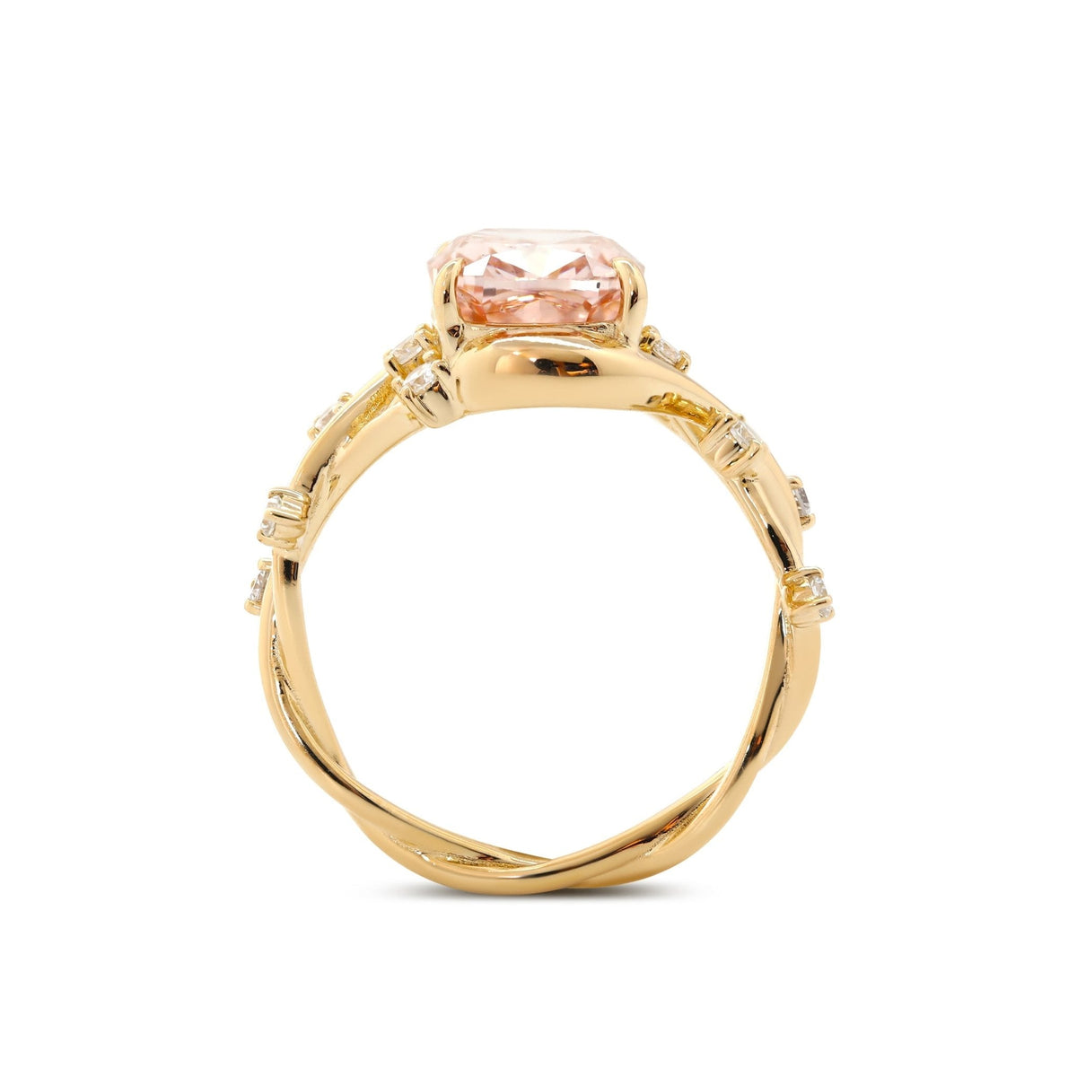 Cushion - Cut Pink Lab Diamond Ring with Leaf & Vine Band - FIORESE JEWELRY