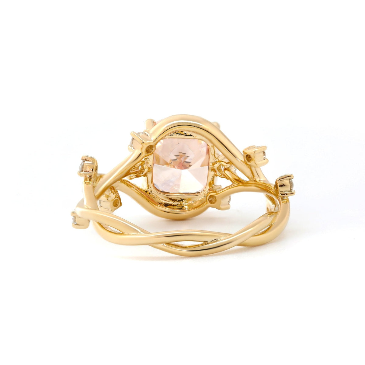 Cushion - Cut Pink Lab Diamond Ring with Leaf & Vine Band - FIORESE JEWELRY
