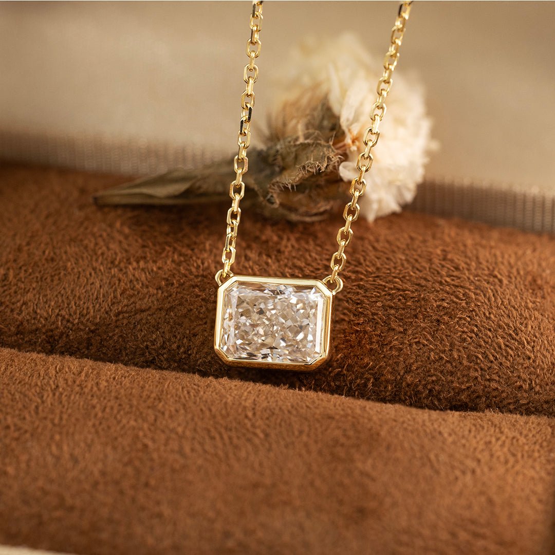 East-west 2 Ct Emerald Cut Lab Diamond Bezel Pendant Necklace (Copy) - LGG Jewelry