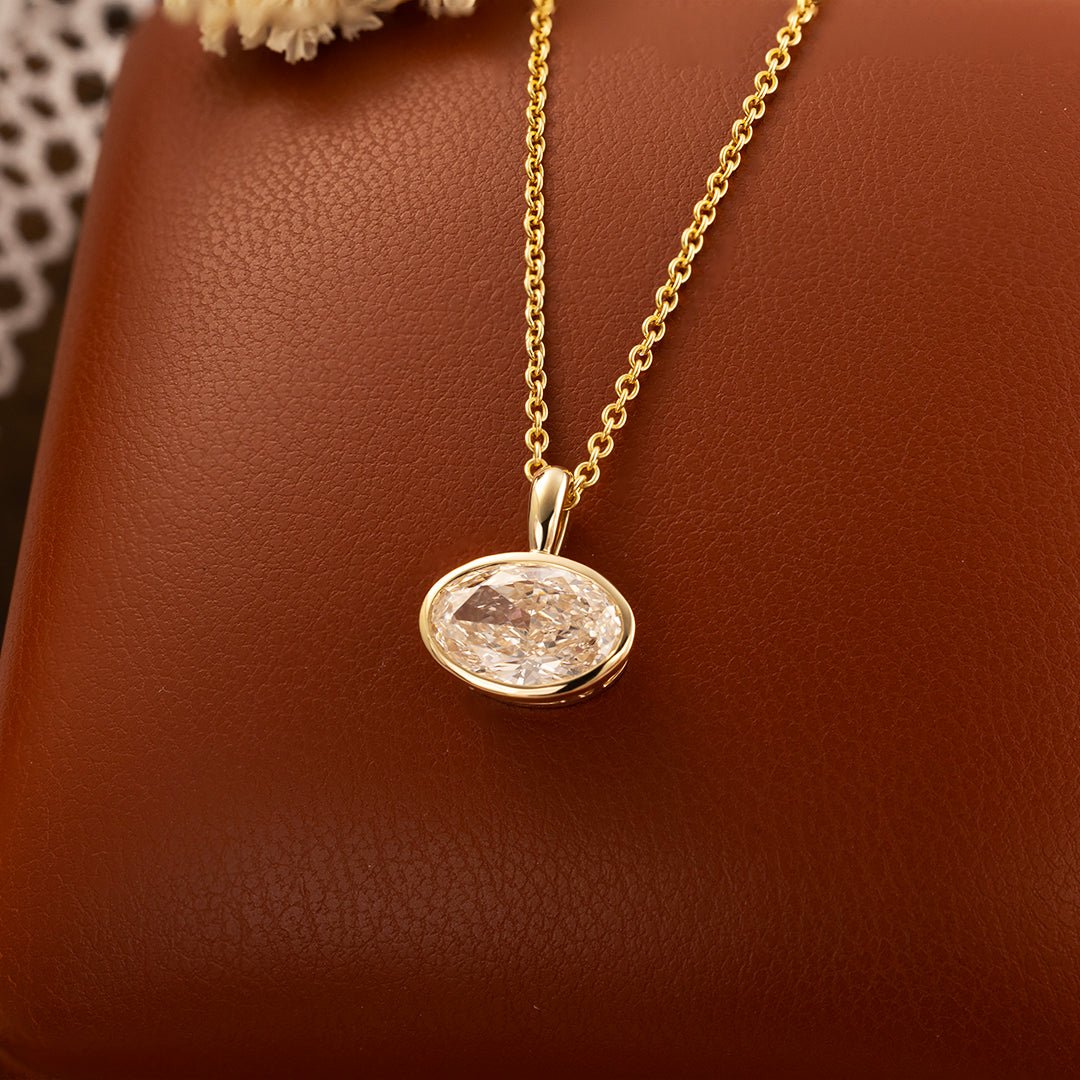 East-west 2 Ct Oval Cut Lab Diamond Bezel Pendant Necklace - LGG Jewelry