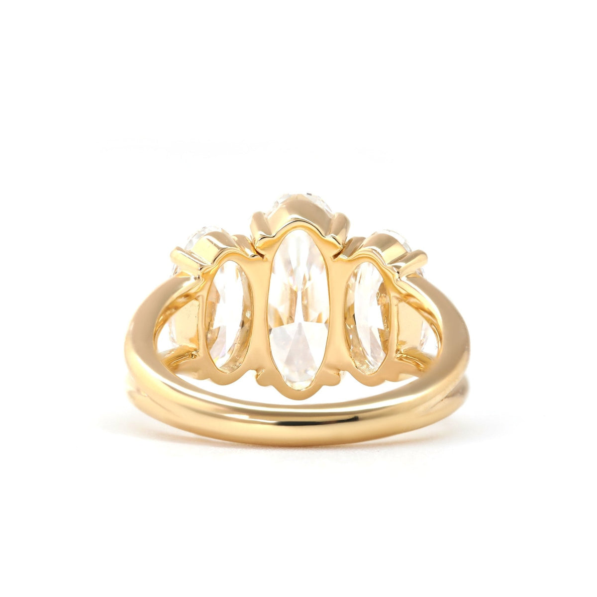 Elongated Oval Old Mine - Cut Lab Diamond Victorian - Style Three - Stone Ring with Split Band - FIORESE JEWELRY