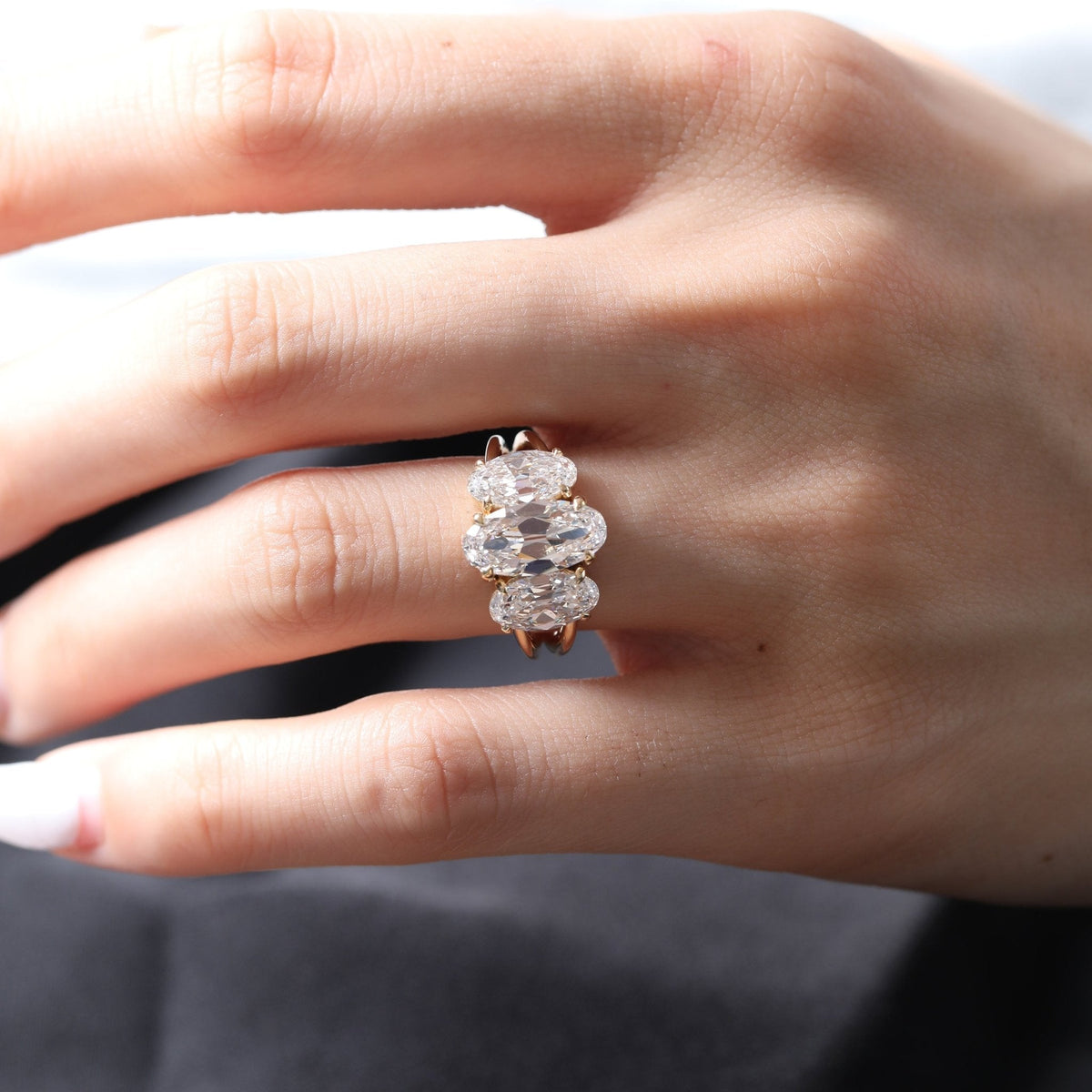 Elongated Oval Old Mine - Cut Lab Diamond Victorian - Style Three - Stone Ring with Split Band - FIORESE JEWELRY