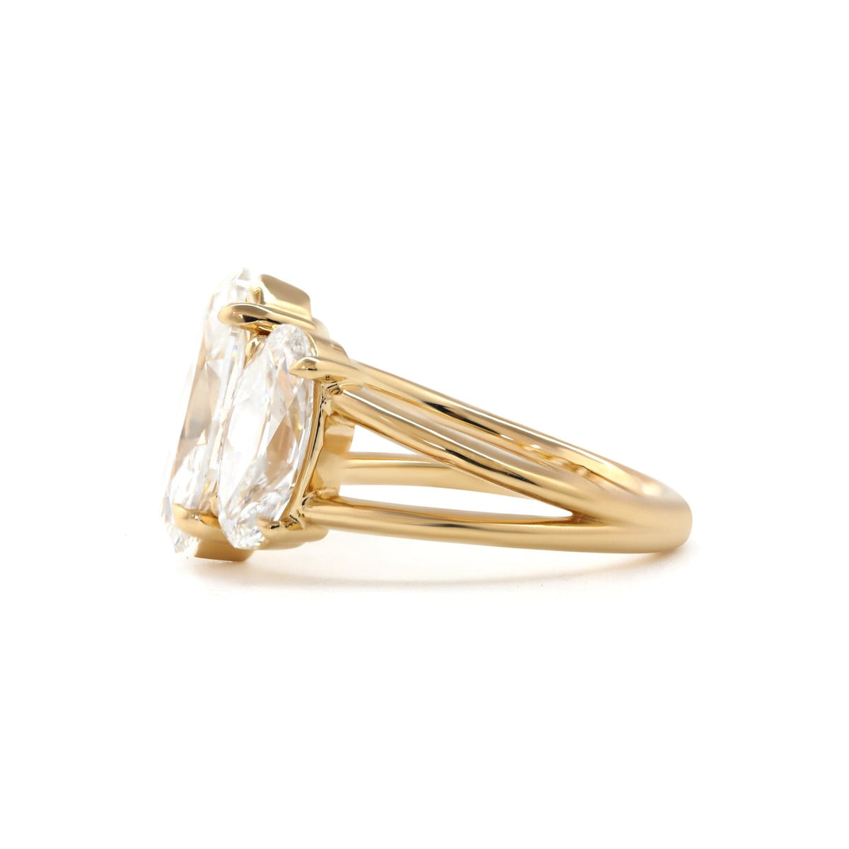 Elongated Oval Old Mine - Cut Lab Diamond Victorian - Style Three - Stone Ring with Split Band - FIORESE JEWELRY