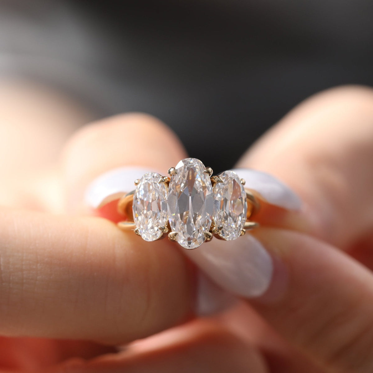Elongated Oval Old Mine - Cut Lab Diamond Victorian - Style Three - Stone Ring with Split Band - FIORESE JEWELRY