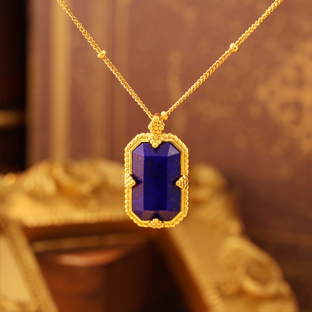 Elongated Radiant Lapis Lazuli Pendant Necklace - LGG Jewelry