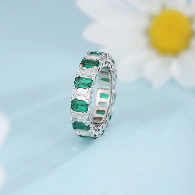 Emerald Cut Lab Emerald Alternating Eternity Band - LGG Jewelry