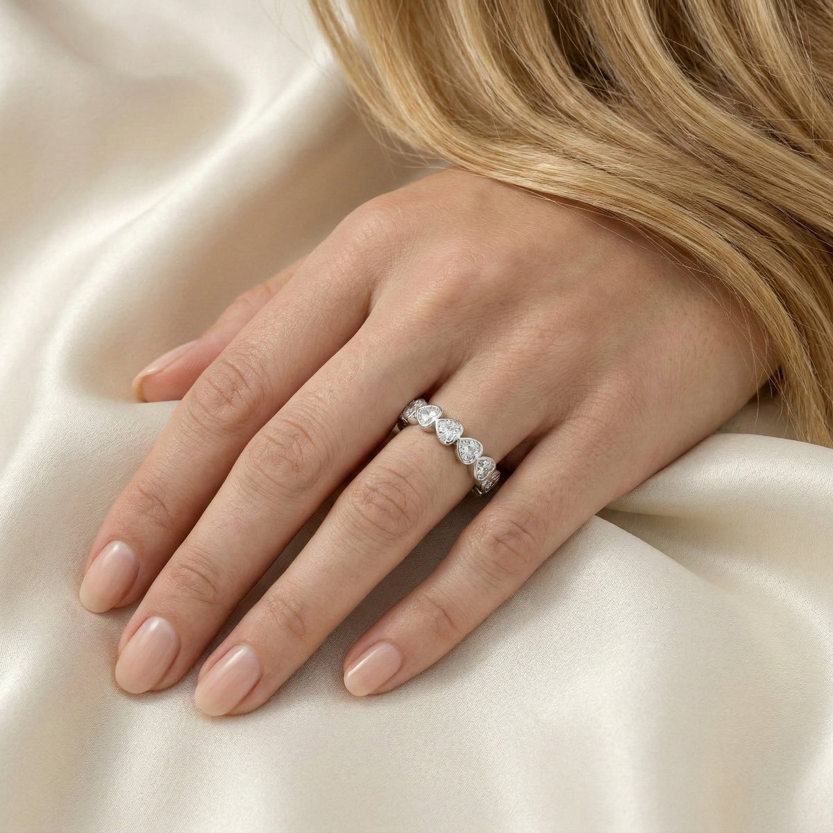 Heart-Shaped Lab Diamond East-West Bezel Eternity Ring - FIORESE JEWELRY
