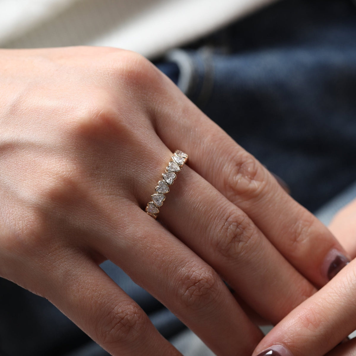 Heart - Shaped Lab Diamond Eternity Ring with Bezel Basket - FIORESE JEWELRY