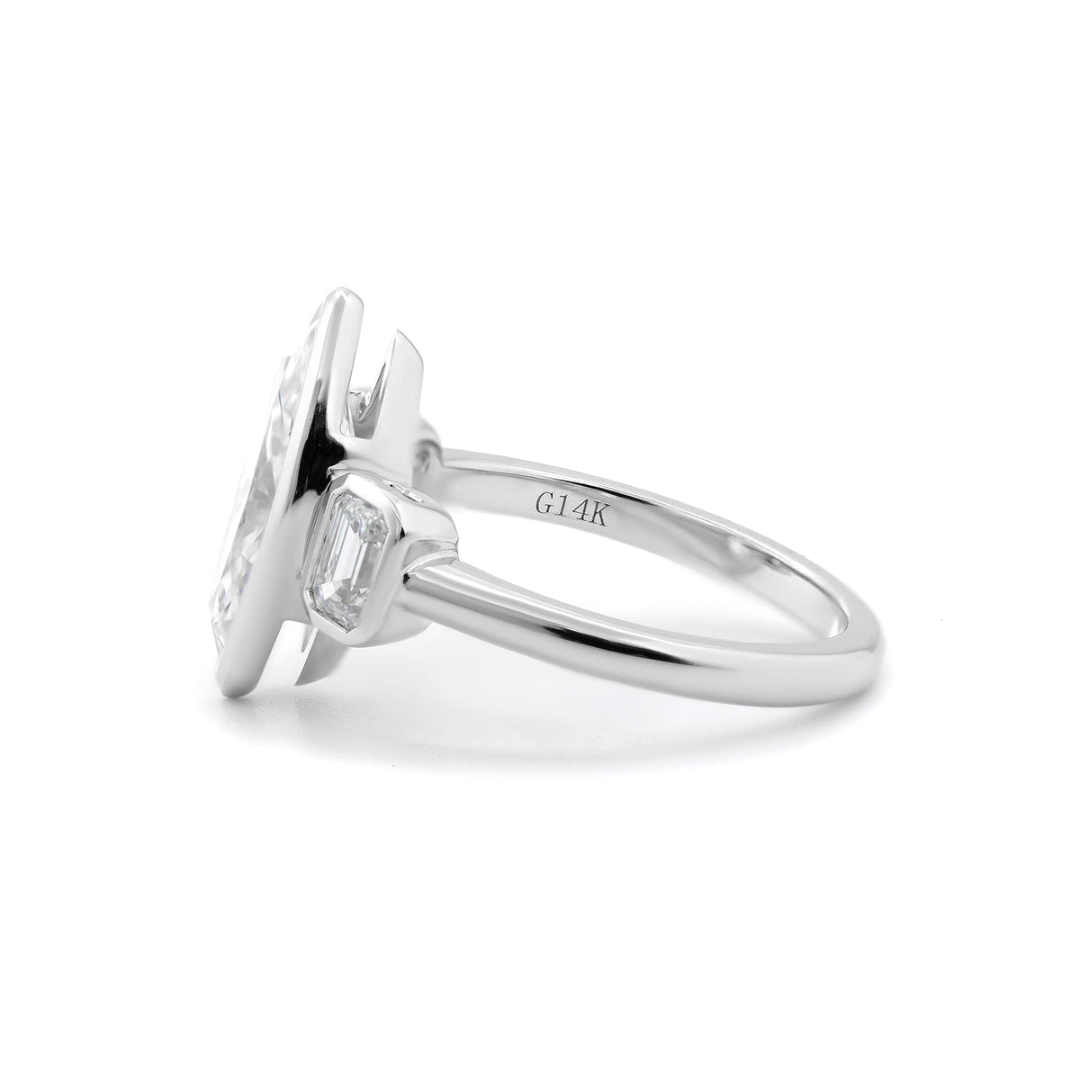 Marquise Brilliant Cut Lab Diamond Three Stone Ring Paired with Two Emerald - Cut Lab Diamond - FIORESE JEWELRY