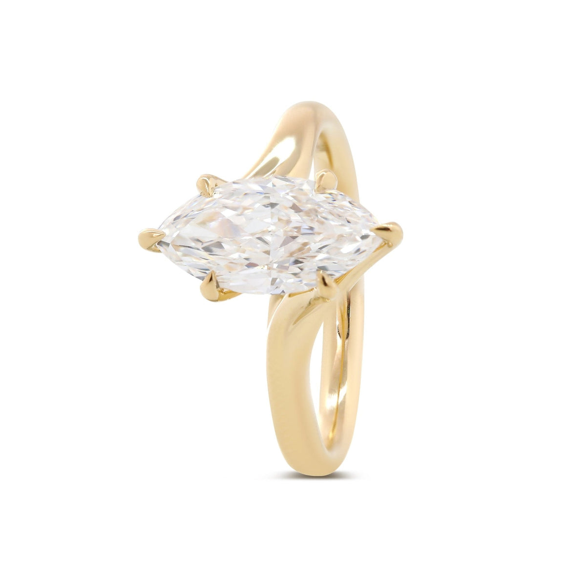 Marquise Cut Lab Diamond Six Claw Prongs Solitaire Ring — Art Nouveau Nature - Inspired - FIORESE JEWELRY