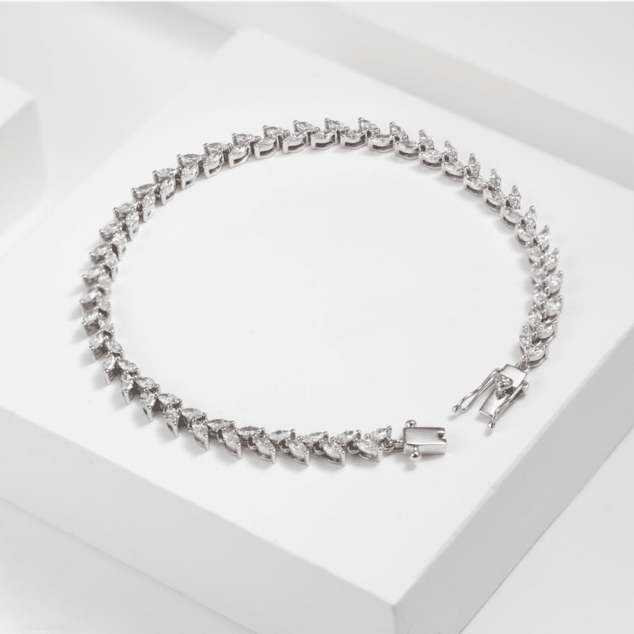Marquise Cut Lab Diamond Two - Prong Basket Tennis Bracelet with Willow - Inspired Design - FIORESE JEWELRY