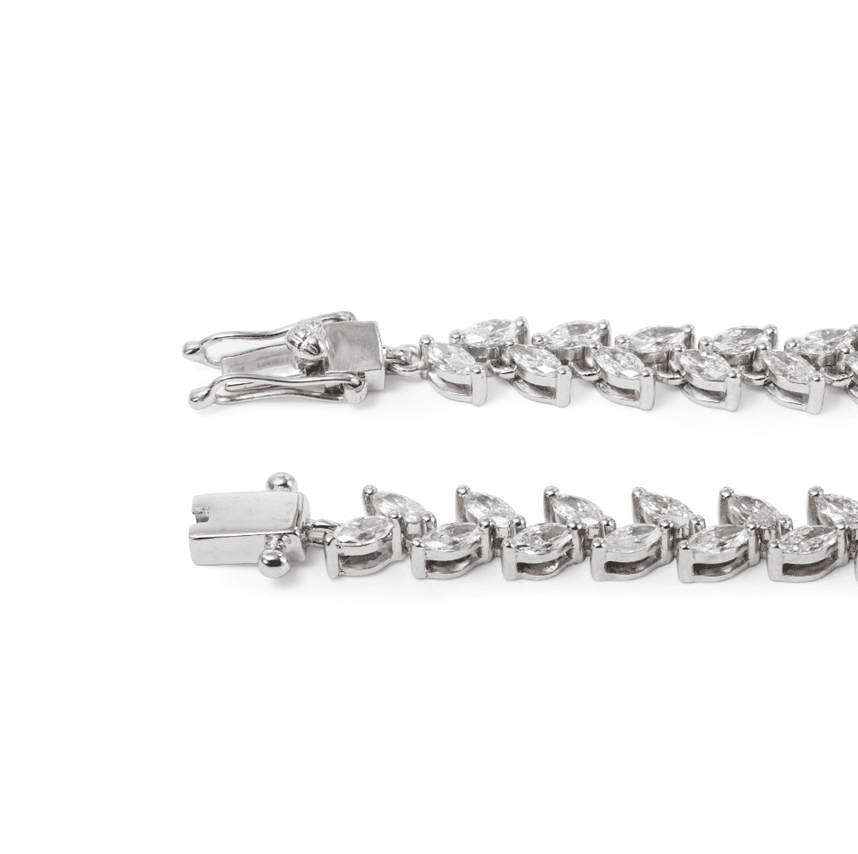 Marquise Cut Lab Diamond Two - Prong Basket Tennis Bracelet with Willow - Inspired Design - FIORESE JEWELRY