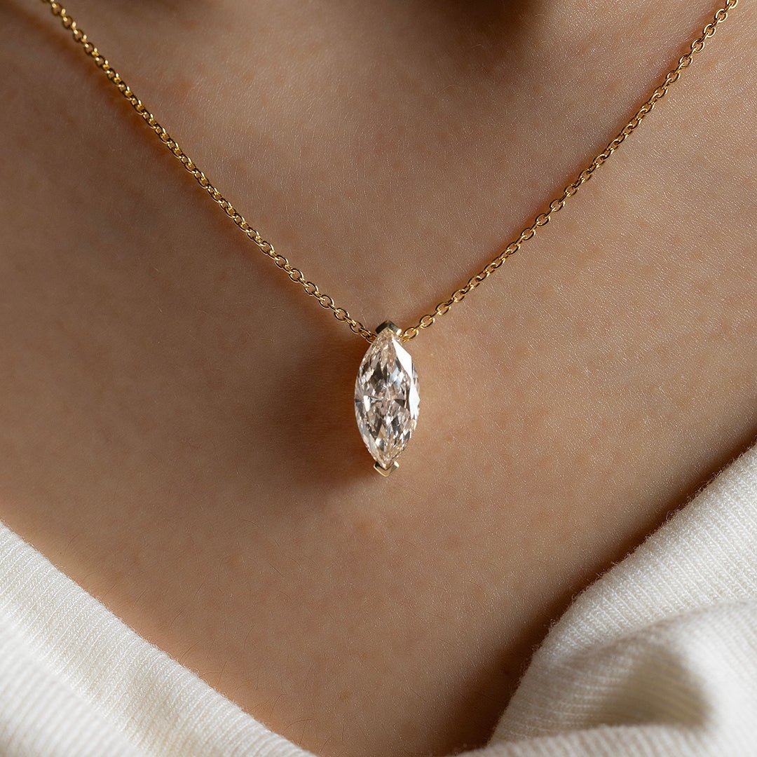 North-south Marquise Cut Lab Diamond Two V-Prongs Pendant Necklace - LGG Jewelry