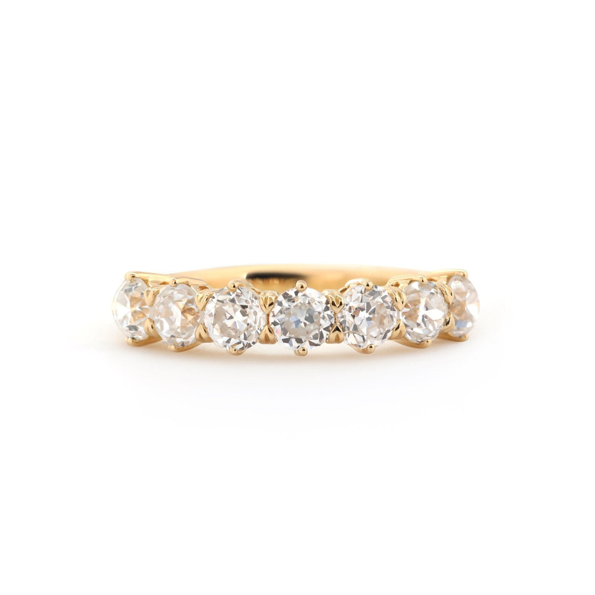 Old European - Cut Lab Diamond 7 - Stone Half Eternity Ring with Tapered Band - FIORESE JEWELRY