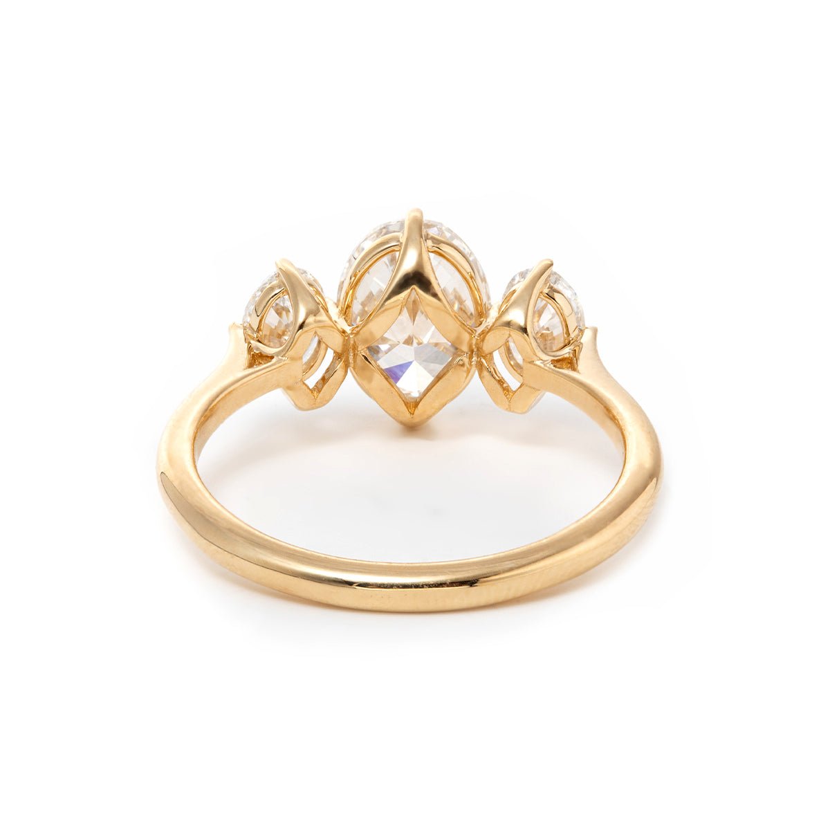 Oval Lab Diamond Three - Stone Ring with 4 - Claw Basket Setting - FIORESE JEWELRY