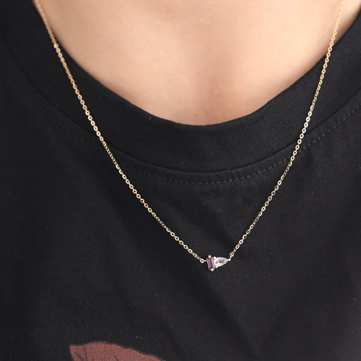 Pear-Cut Alexandrite & Baguette-Cut Natural Amethyst Toi et Moi Pendant Necklace - FIORESE JEWELRY