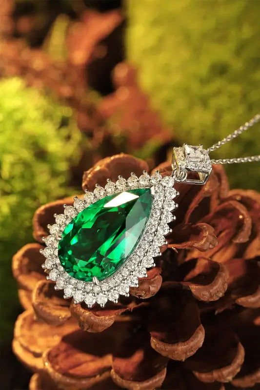 Pear Cut Columbia Green Lab Emerald Cluster Pendant - LGG Jewelry