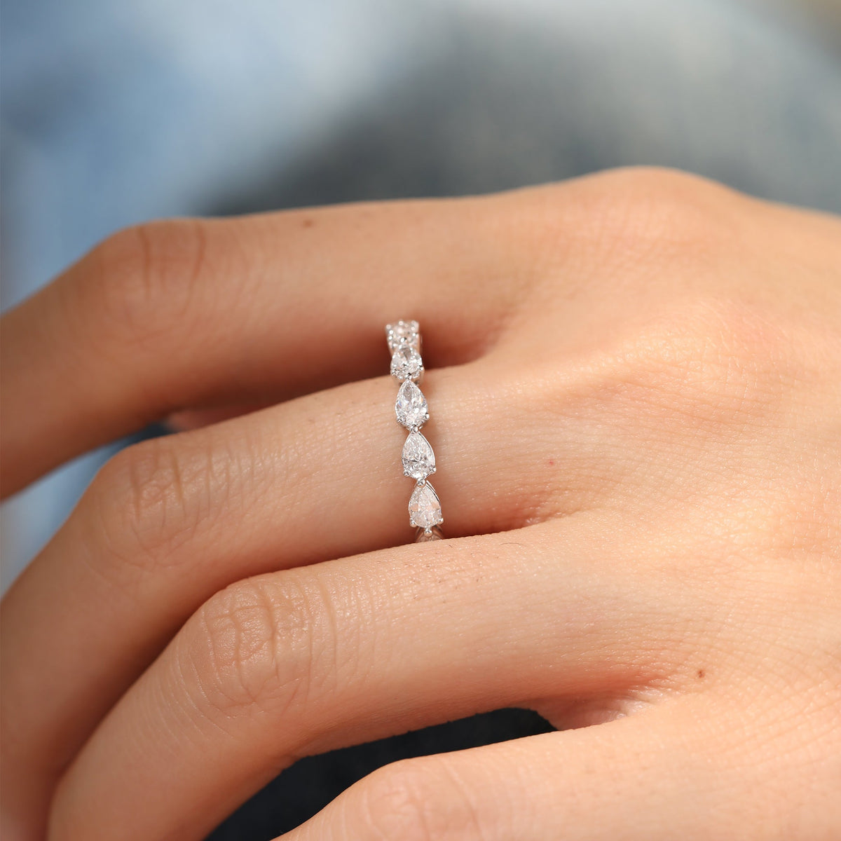 Pear-Cut Lab Diamond East-West Eternity Wedding Ring - FIORESE JEWELRY