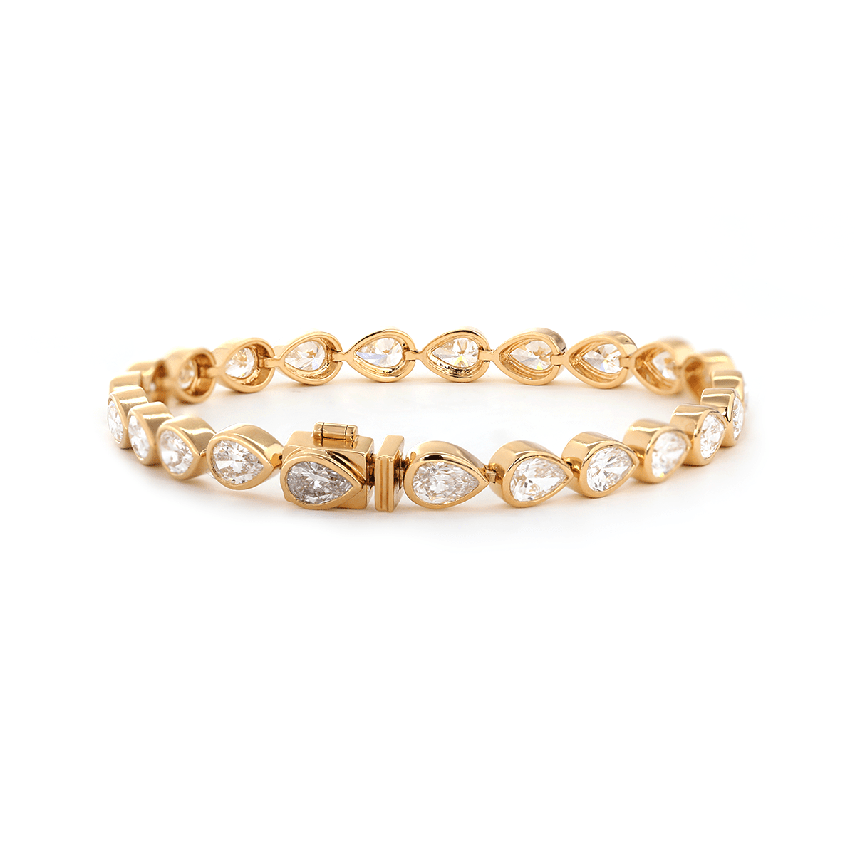 Pear - Shaped Lab Diamond Bezel - Set Tennis Bracelet with Box Clasp - FIORESE JEWELRY