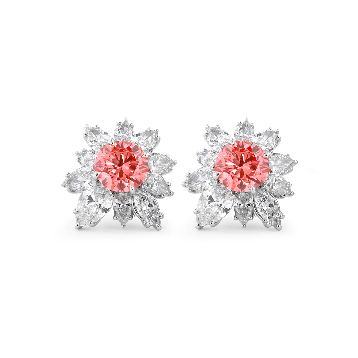 Platinum 2 ct tw Pink Round Cut Lab Dimaond Floral Nature - Inspired Stud Earrings - FIORESE JEWELRY