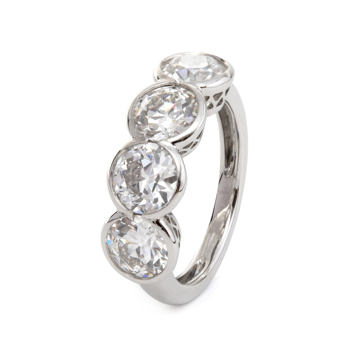 Platinum 4 ct tw Old European Cut Lab Diamond 4 - stone Bezel Ring - FIORESE JEWELRY