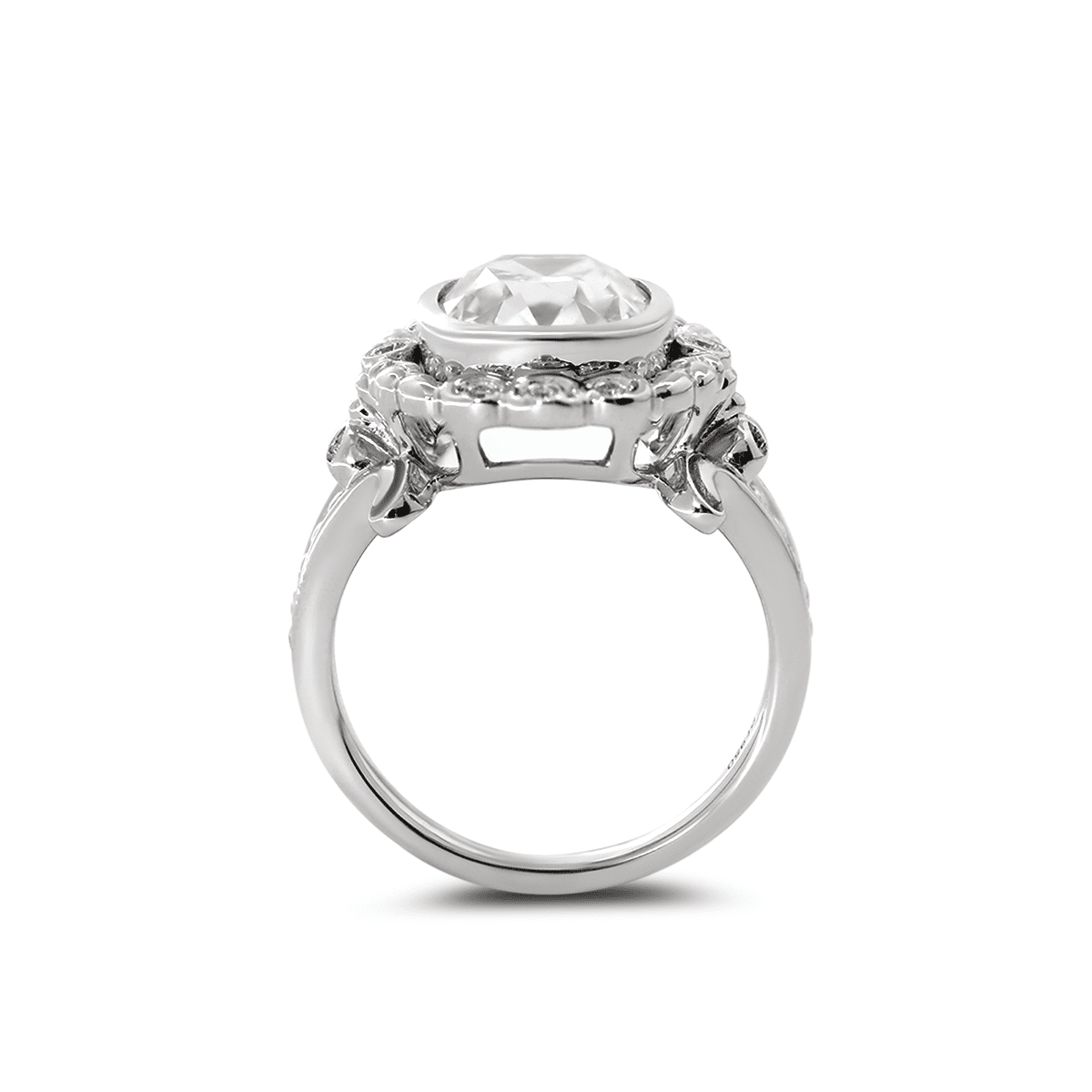 Platinum 4.5ct Elongated Lab Diamond Antique - inspired Ring - FIORESE JEWELRY